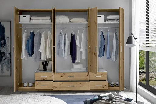 Drehtürenschrank- B ca. 271 cm, Eiche Dekor, Spiegel