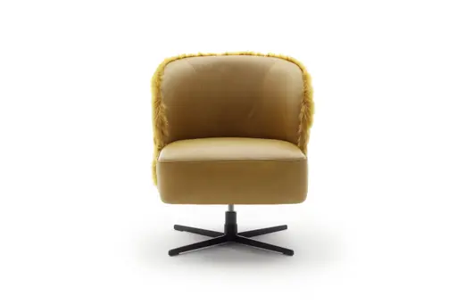 Sessel Cuneo - drehbar, Leder Kurkuma, Stoff, Gold