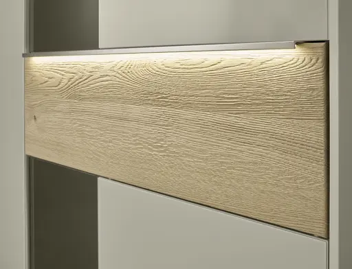 Vitrine - mit Beleuchtung, B ca. 67 cm, Kaschmir, Eiche massiv