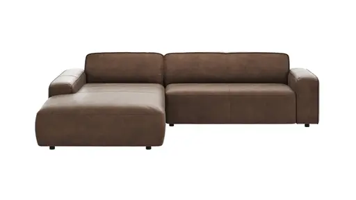 Ecksofa Denver - Longchair links mit 2,5-Sitzer, Leder, Braun