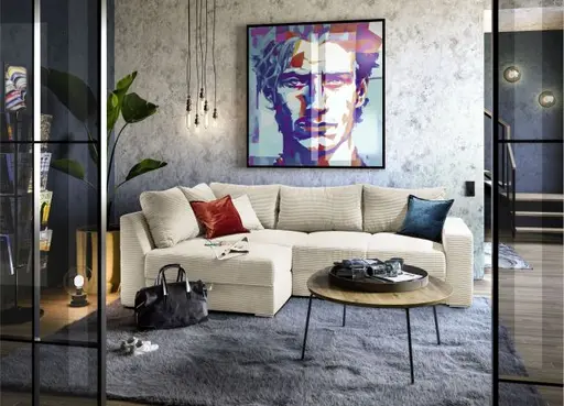 Ecksofa JANIS - 2,5-Sitzer, Ecke rechts inkl. Schlaffunktion, Stoff, Beige