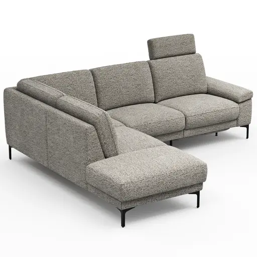 Ecksofa Matero - Ecke mit 2-Sitzer rechts inkl. Relaxfunktion motorisch und Sitzvorzug, Stoff, Graubeige
