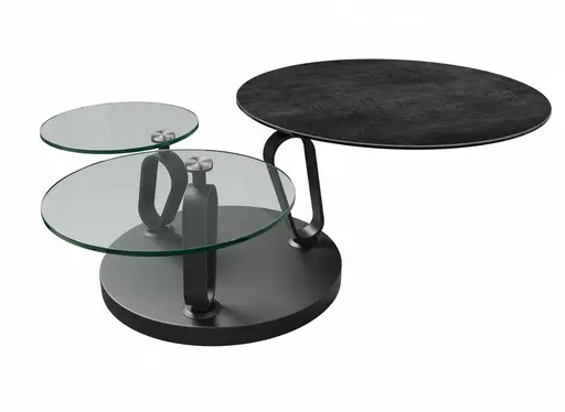 Couchtisch - Platten drehbar, BH ca. Ø77/132x43 cm, Keramik, Titan