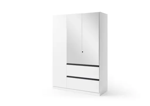 Drehtürenschrank RASA- B ca. 136 cm, Weiß, Spiegel