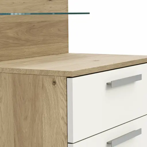 Nachttisch Viana - Furnier Balkeneiche, Lack Weiß