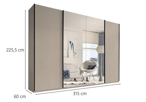 Schwebetürenschrank- B ca. 315 cm, Kaschmir, Spiegel