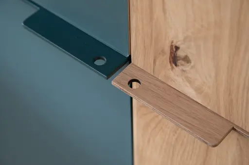 Drehtürenschrank Matera, B ca. 302, Ethno Eiche, Glas, blaugrün