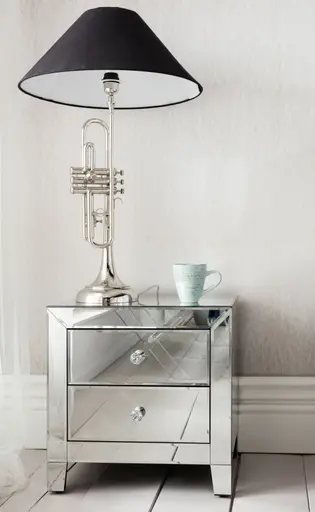 Kommode- Weiß, Lackiert, Glas, Verspiegelt