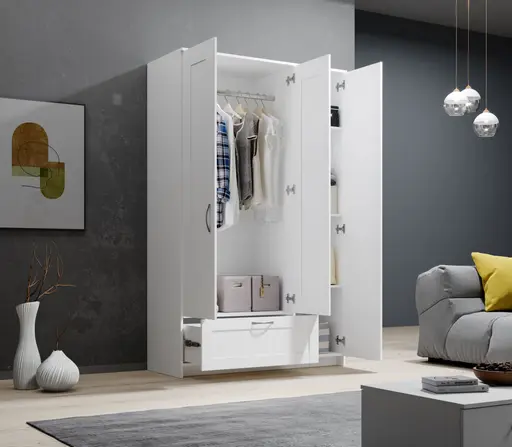 Drehtürenschrank- B ca. 117 cm, Weiß, Spiegel