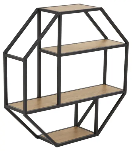 Wandregal - Wildeiche Nachbildung, Metall schwarz