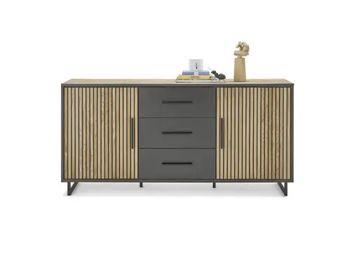 Sideboard- Eiche Dekor, Schwarz