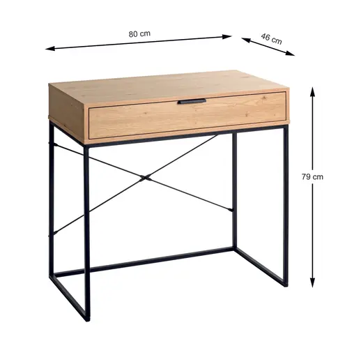 Schreibtisch - LB ca. 80x46 cm, Eiche hell Nachbildung, Schwarz