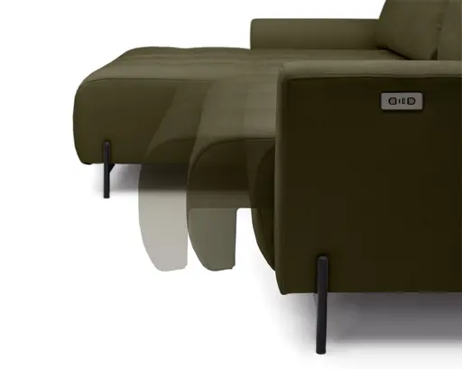 Ecksofa - Longchair links mit 2-Sitzer, Sitztiefe verstellbar motorisch, Stoff, Dunkelgrün