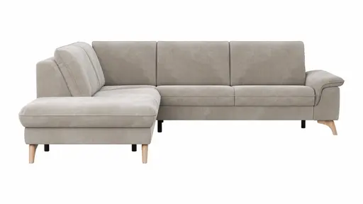 Ecksofa Tulsa KS - 1,5-Sitzer mit Anstellhocker links, Spitzecke und 2,5-Sitzer rechts, Stoff, Graubeige
