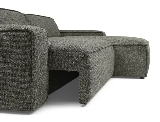 Ecksofa - 2-Sitzer mit Longchair rechts, Sitzvorzug motorisch, Stoff, Steingrau