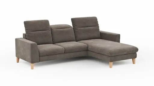 Ecksofa Alegria Plus - 2,5-Sitzer mit Longchair rechts inkl. Kopfteil verstellbar, Stoff, Nougat