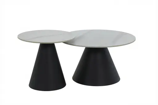 Couchtisch - 2er Set, Marmoroptik weiß matt, Schwarz