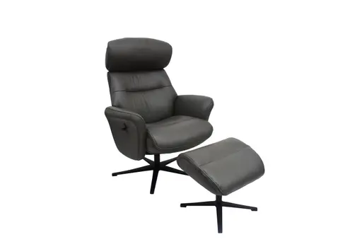 TV-Sessel MIO mit Hocker - drehbar, Relaxfunktion, Kopfteilverstellung, Leder, Dunkelgrau