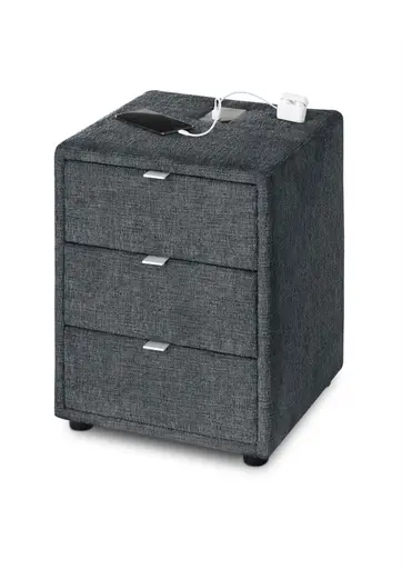 Nachttisch- Inkl. Ladeport, Stoff, Anthrazit
