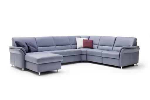 Wohnlandschaft - Longchair links mit 2,5-Sitzer und Ecke rechts, Leder, Granit