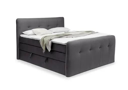 Boxspringbett HOLLIE- Liegefläche ca. 180x200 cm, Stoff, Schlamm, inkl. Topper