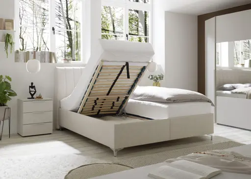 Polsterbett EM Mirano - mit Matratze, Liegefläche ca. 180x200 cm, Stoff, Beige