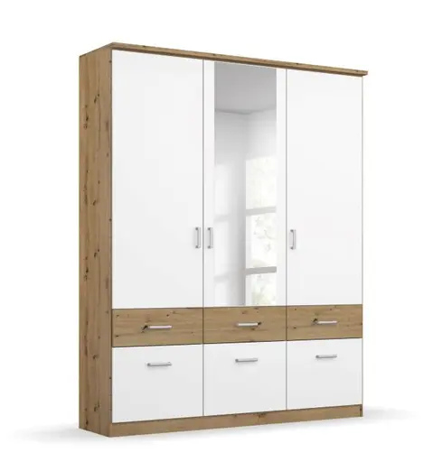 Drehtürenschrank ROYAN- B ca. 136 cm, Eiche Dekor, Weiß