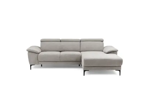 Ecksofa EZRA - 2-Sitzer, Ecke rechts inkl. Kopfteilverstellungen, Stoff, Taupe