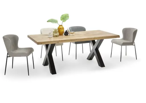 Esstisch - LB ca. 220x100 cm, Wildeiche massiv geölt, Baumkante, Schwarz