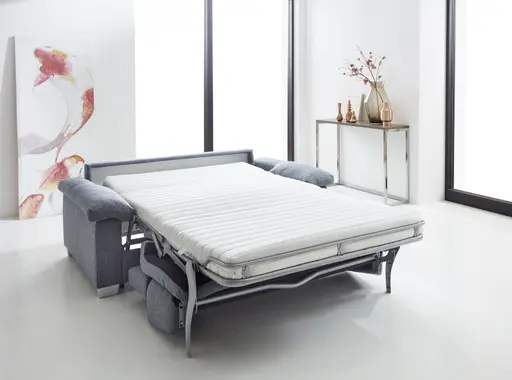 Schlafsofa - 2,5-Sitzer mit Schlaffunktion, Kopfteilverstellung, Stoff, Blaugrau
