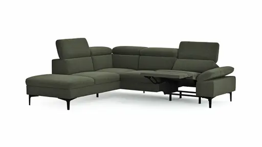 Ecksofa Felipa - Ecke links mit 2,5-Sitzer inkl. Armlehne verstellbar und Rückenlehne/Sitztiefe verstellbar (motorisch), Stoff, Dunkelgrün