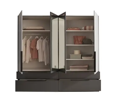 Drehtürensvhrank- B ca. 228 cm, Graphit, Lichtgrau, Spiegel