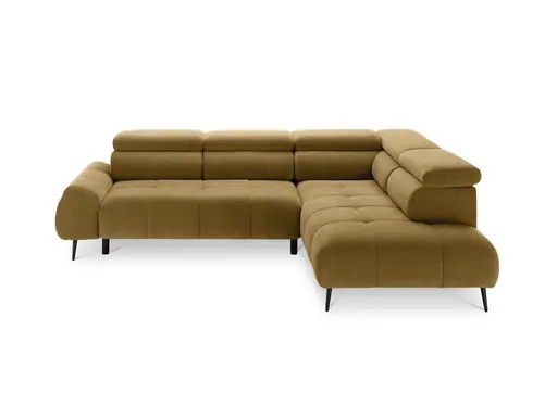 Ecksofa - 2-Sitzer mit Ecke rechts, Sitzvorzug motorisch, Kopfteil verstellbar, Stoff, Amber