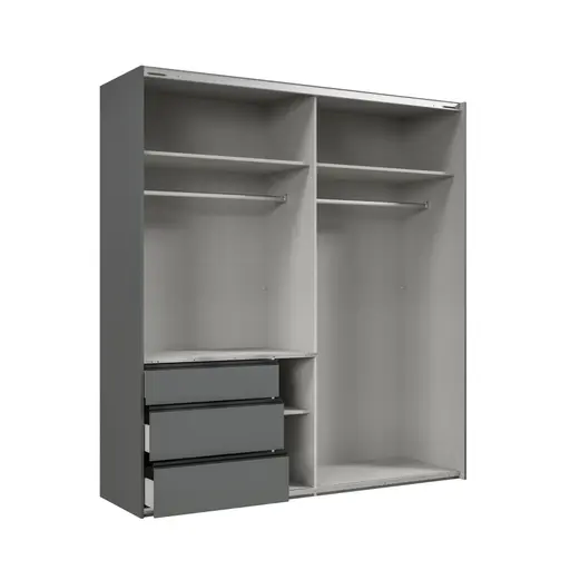 Schwebetürenschrank- B ca. 200 cm, Graphit, Eiche Dekor