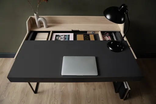 Schreibtisch - Eiche, Milk, Lack, Dunkelgrau