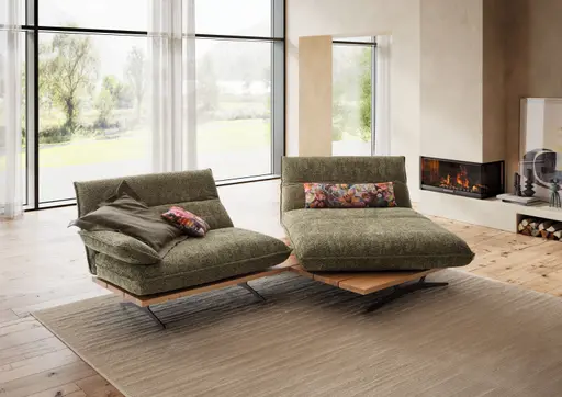 Sofa - 2-Sitzer, Kopfteil/Armlehne/Sitztiefe verstellbar, Stoff, Olivgrün