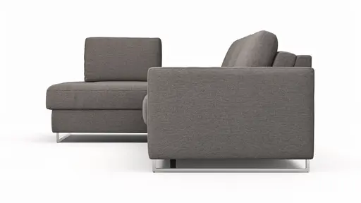 Ecksofa Nuoro - Longchair links mit 2-Sitzer inkl. Schlaffunktion und Bettkasten, Stoff, Grau