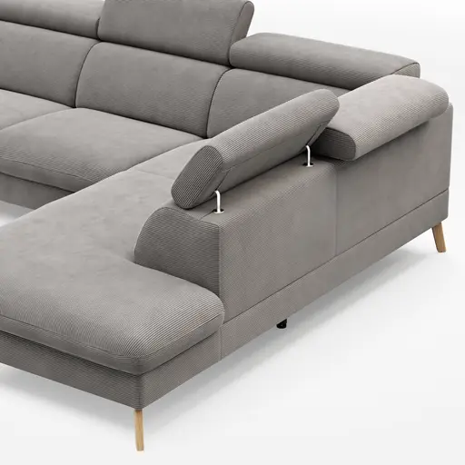 Sofa Maryville - 2,5-Sitzer mit Eckelement und Abschlussteil medium rechts, inkl. Kopfteil verstellbar, Stoff, Grau