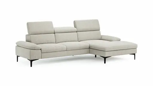 Ecksofa Felipa - 2,5-Sitzer mit Longchair rechts inkl. Kopfteil verstellbar, Stoff, Natur