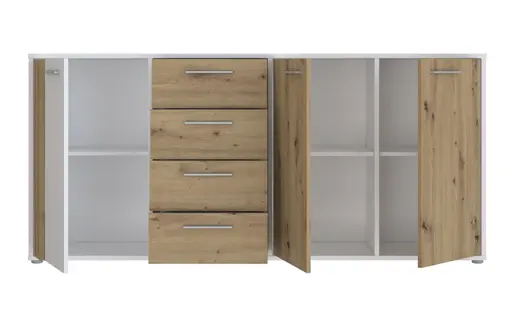 Sideboard FLORISS- Weiß, Eiche Dekor