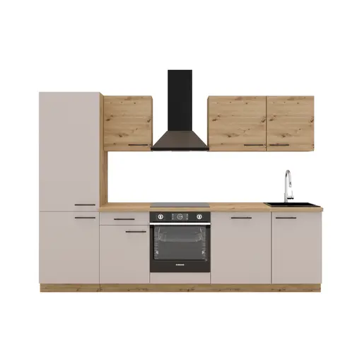 Küchenblock- ohne E-Geräte, B ca. 280 cm, Eiche Dekor, Kaschmir, Matt