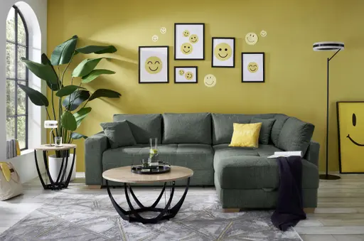 Ecksofa Jyte - 2-Sitzer mit Ecke rechts, Schlaffunktion mit Bettkasten, Stoff, Dunkelgrün