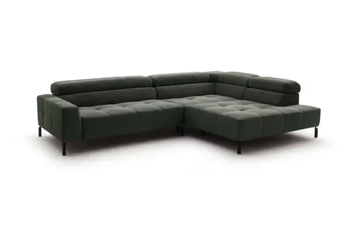 Ecksofa - 2-Sitzer mit Ecke rechts, Kopfteil verstellbar, Feincord, Olive