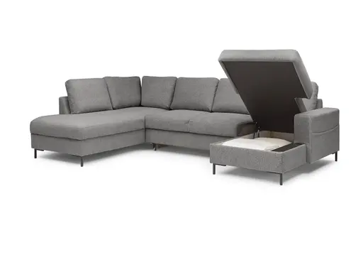 Wohnlandschaft - Ecke links mit 2-Sitzer und Longchair rechts, Stoff, Grau