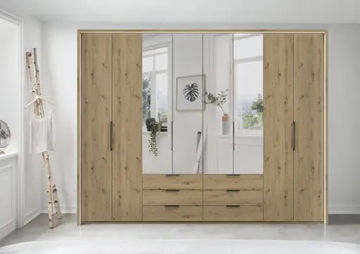 Falttürenschrank - B. ca. 306,4 cm, inkl. Beleuchtung, Bianco-Eiche-Nachbildung