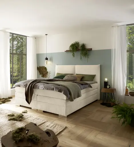 Boxspringbett SANDRIN L - Liegefläche ca. 180x200 cm, Stoff, Creme