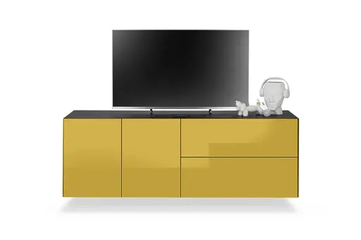 Lowboard - B ca. 181 cm, Goldgelb, Keramikoptik