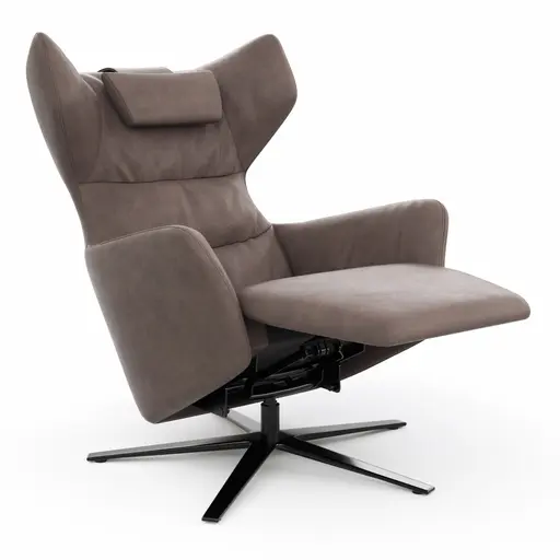 Drehsessel Houston Relax - Größe M, inkl. Relaxfunktion (motorisch), Aufstehhilfe und Kopfstütze, Leder, Dunkelbraun