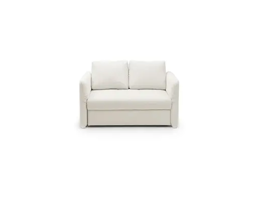Sofa JORDEN - 1,5-Sitzer inkl. Schlaffunktion mit Bettkasten, verstellbare Armlehnen, Stoff, Creme