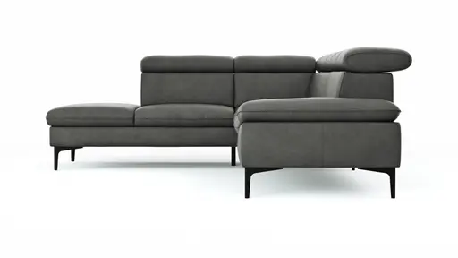 Ecksofa Felipa - Ecke links mit 2,5-Sitzer inkl. Kopfteil verstellbar, Leder, Grau